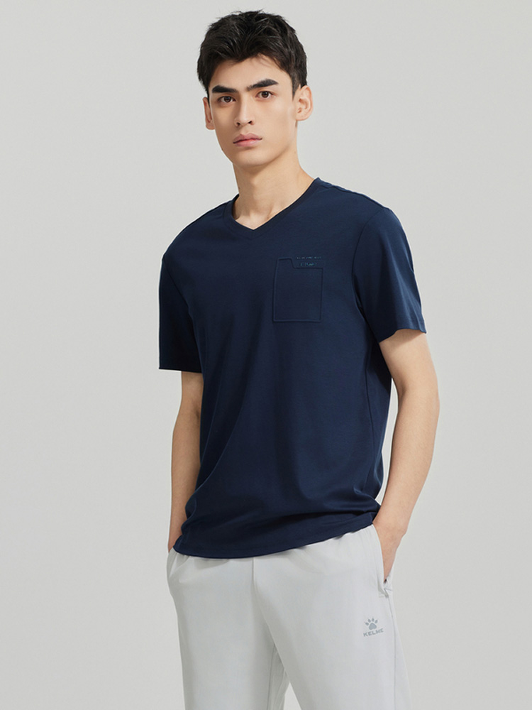 Футболка с V-образным вырезом KELME Short Sleeve Polo Shirt Blue