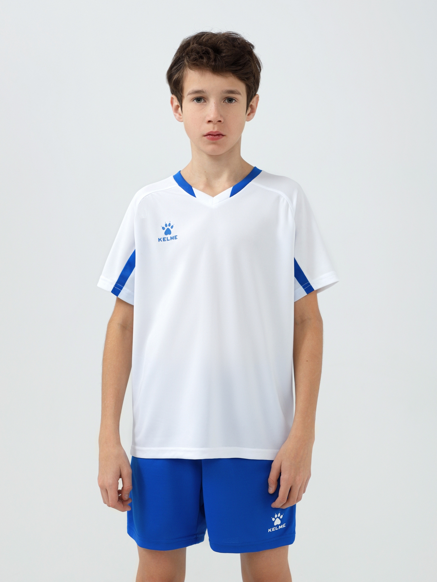 Детская футбольная форма KELME Short-Sleeved Football Suit (White/Blue)