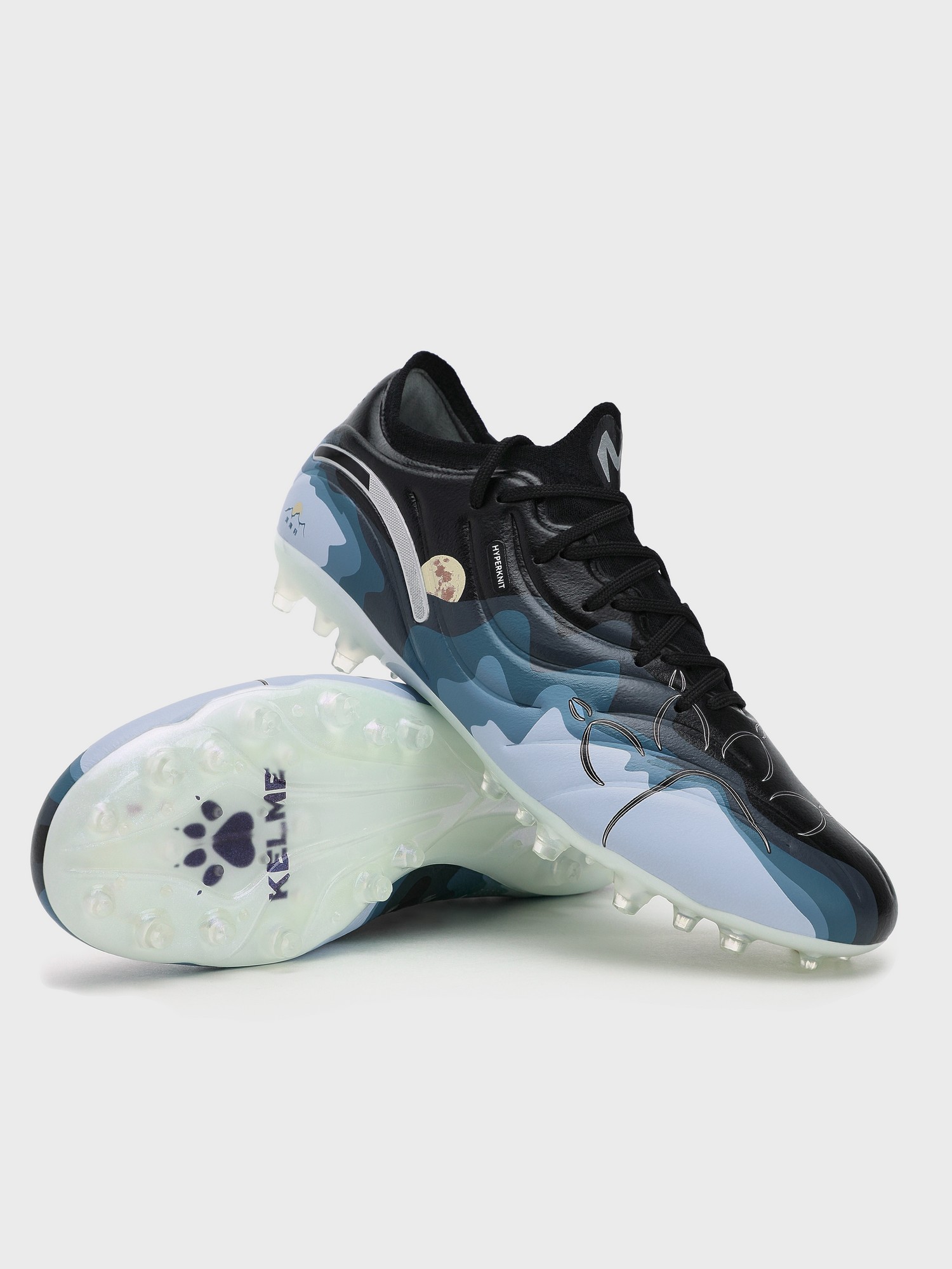 Бутсы KELME Men's Soccer Shoes (MG) (Black/Light Blue)