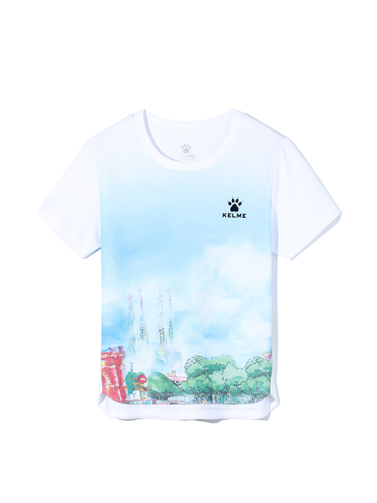 Детская футболка KELME Boys Short Sleeve T-Shirt (White/Light Blue)