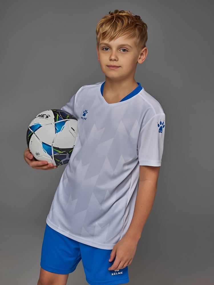 Детская футбольная форма KELME Short-Sleeved Football Suit (White/Blue)