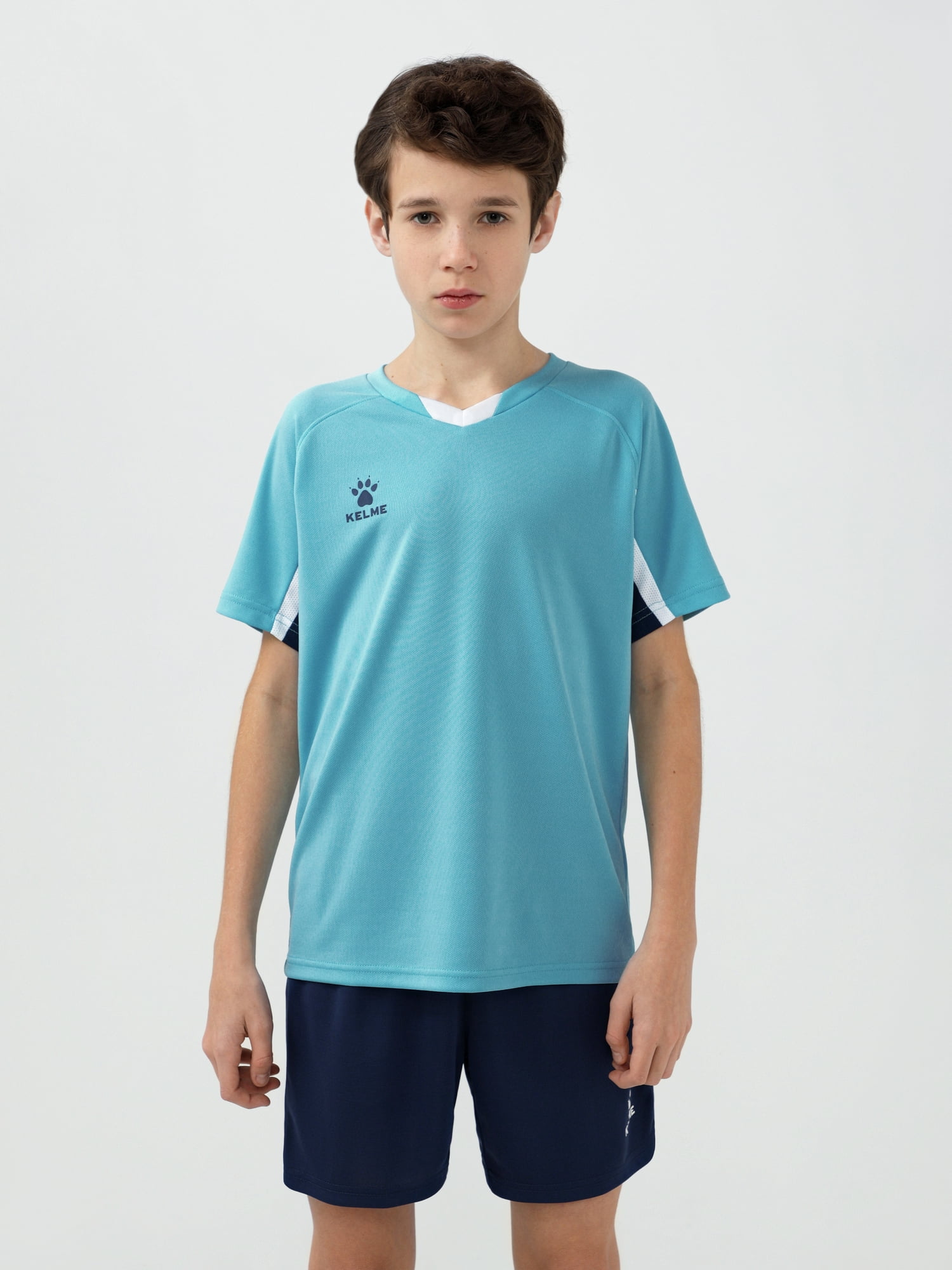 Детская футбольная форма KELME Short-Sleeved Football Suit (Light Blue/Dark Blue)