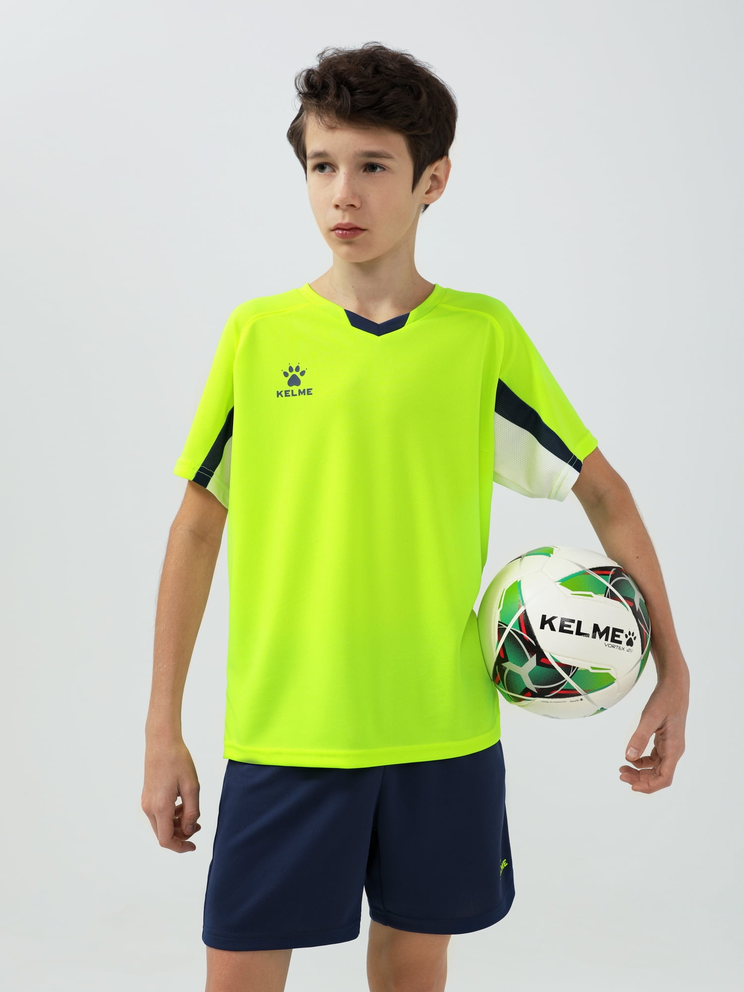 Детская футбольная форма KELME Short-Sleeved Football Suit (Neon/Dark Blue)