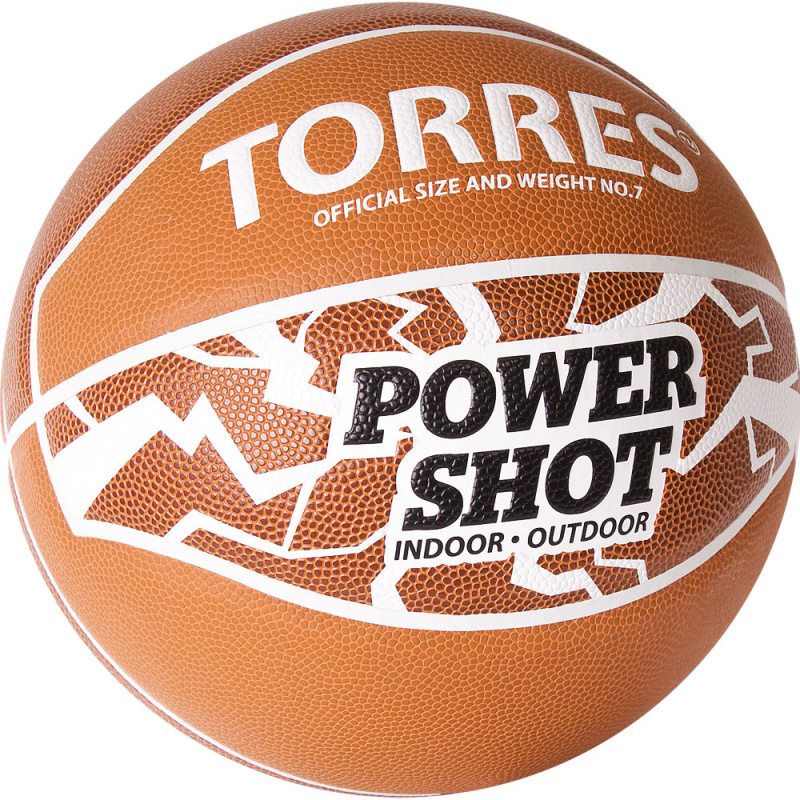 СЦ*Мяч баск. TORRES Power Shot, B32087, р.7, 8 пан., ПУ, нейлон.корд,бут.кам, оранжево-белый