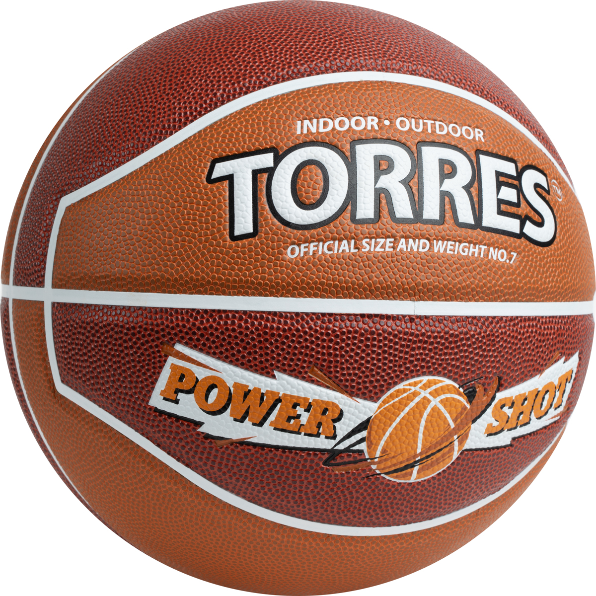 Мяч баск. TORRES Power Shot, B323187, р.7, 8 пан., ПУ, нейлон.корд,бут.кам, коричнево-оранжевый
