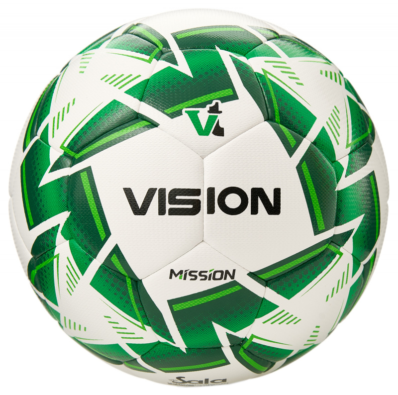 Мяч футзал. VISION MISSION, FS325114 р.4, 32 п. PU, 4 подкл.сл, гибрид.,бело-зелен