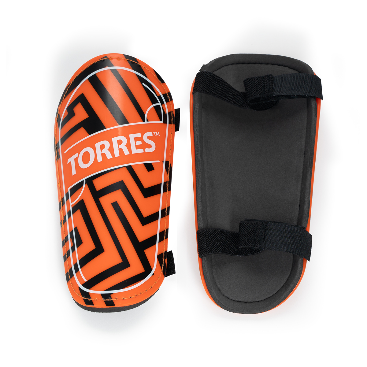 Щитки футбольные TORRES Club, FS2307L, р. L, без голеностопа, две заст. на лип, оранжево-черный