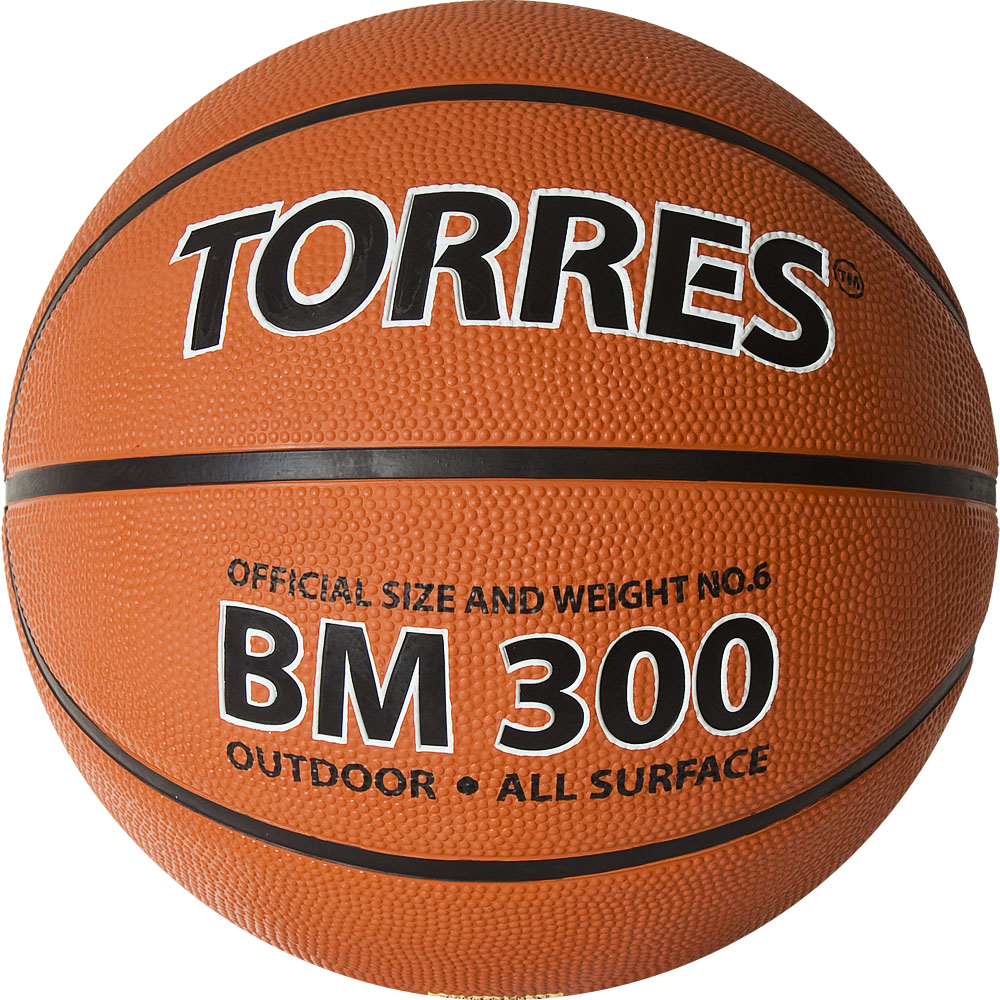 Мяч баск. TORRES BM300, B02016, р.6, резина, нейлон. корд, бут. камера, коричневый
