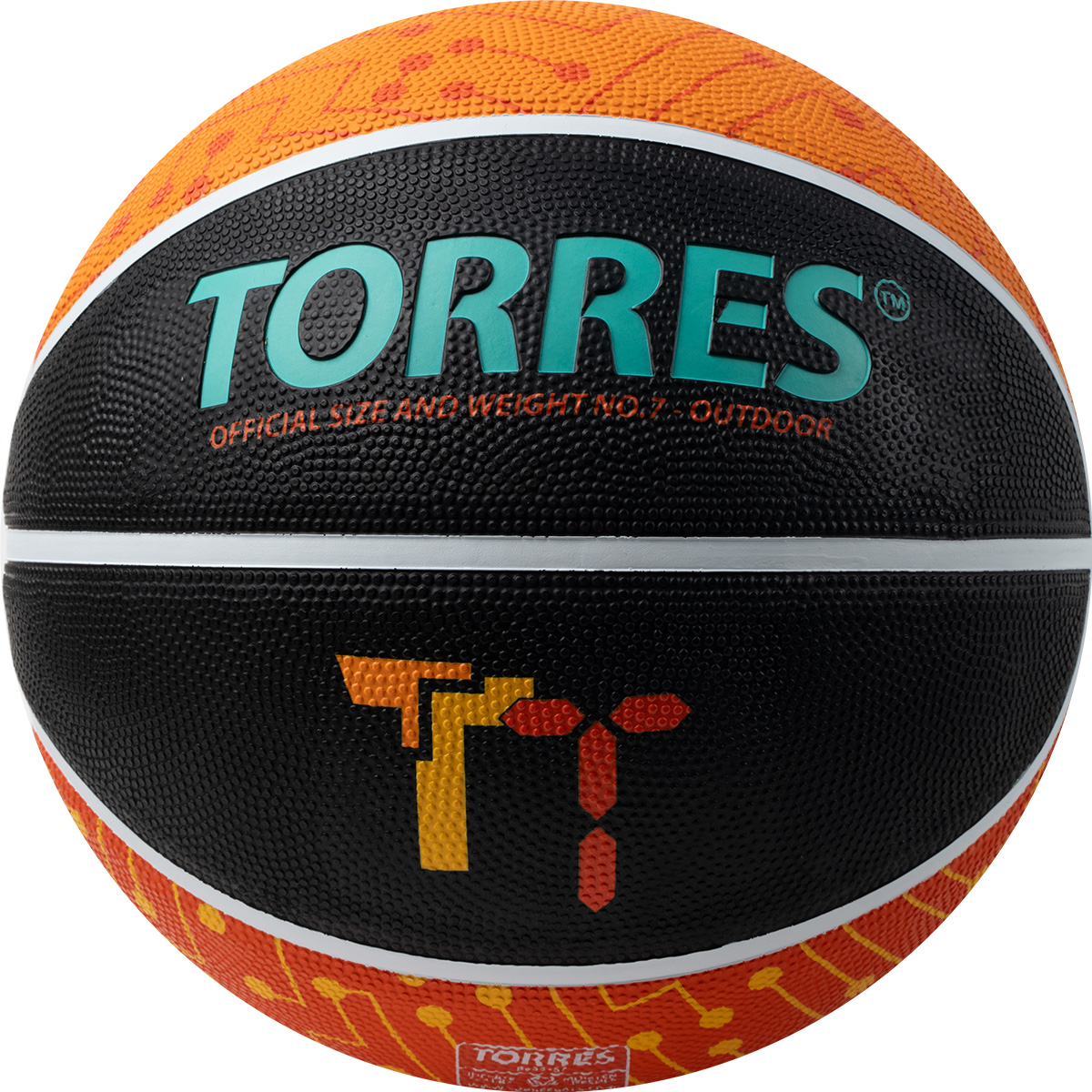 Мяч баск. TORRES TT, B023157, р.7, резина, нейлон. корд, бут. кам., черный-мультиколор