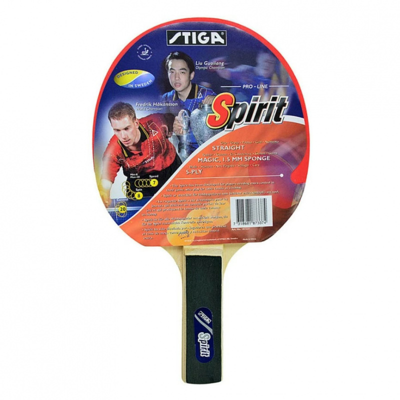 Ракетка для н/т Stiga Spirit, 1873-37, для начинающих, накладка 1,5 мм ITTF, прямая ручка