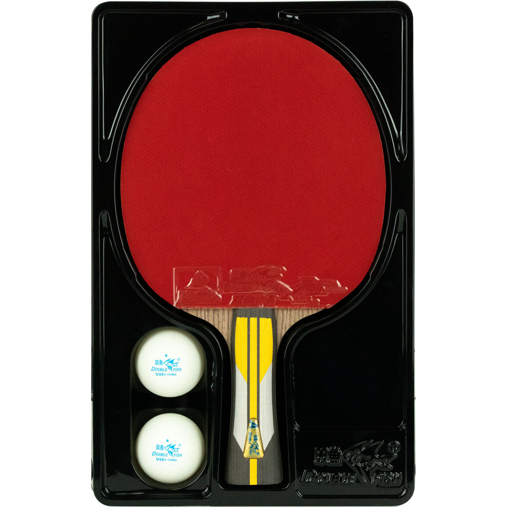 Ракетка для н/т DOUBLE FISH 6A+C, для подвин.,ITTF Appr.,накл. 2,1 мм, конич. ручка+ 2 мяча V40+мм