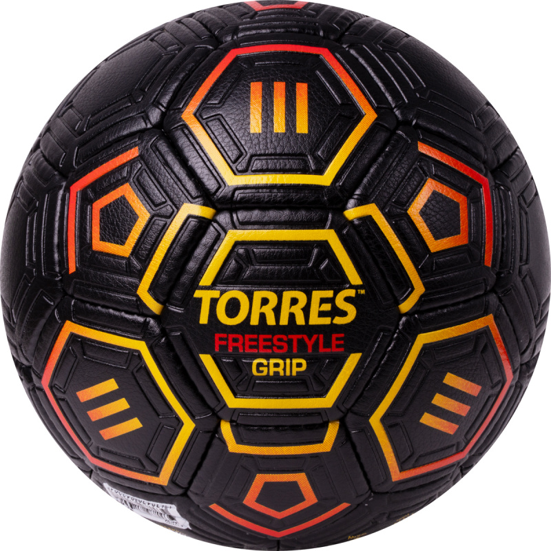 Мяч футб. TORRES Freestyle Grip, F323765, р.5, 32 панели. PU, ручная сшивка, черно-желт-красн