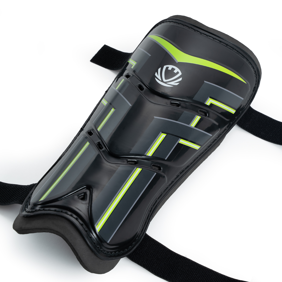 Щитки футбольные TORRES Training, FS2306L,р.L, без голеностопа, две заст. на лип, черно-салатовый