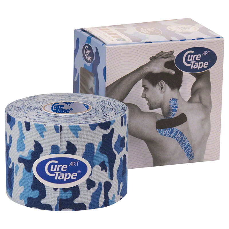 Тейп кинезиологический CureTape Art Camo, 5 см x 5 м, 164002, бело-сине-голубой