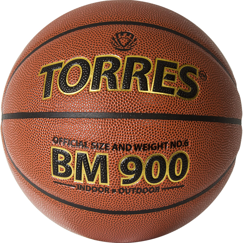 Мяч баск. TORRES BM900, B32036, р.6, ПУ-композит, нейлон. корд, бутил. камера, коричневый