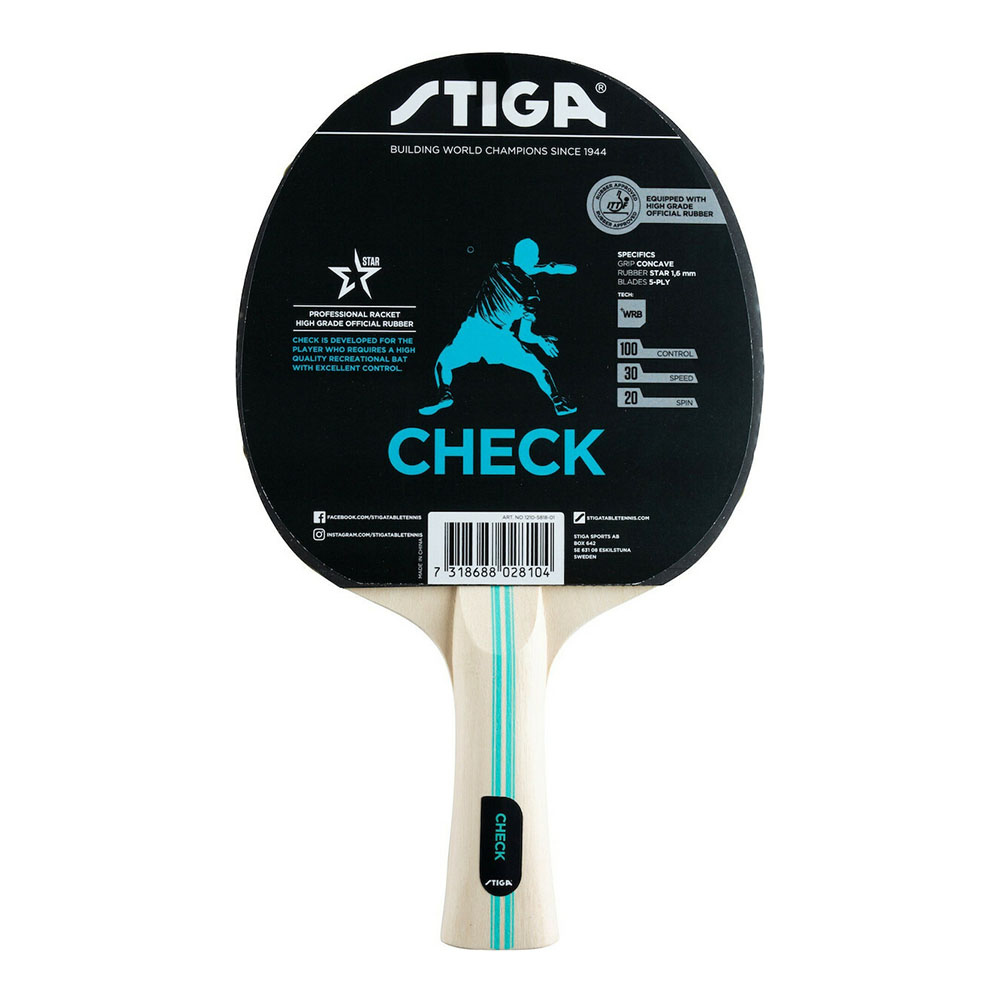 Ракетка для н/т Stiga Check Hobby WRB, 1210-5818-01, для начин., нак. 1,6 мм ITTF, конич. ручка