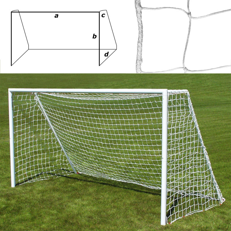 Сетка футб. FS-F-№11 (F5.0x2.0), a:5.0 b:2.0 c:0.8 d:1.2м, нить 3,5 мм ПП, яч. 10*10см, белая