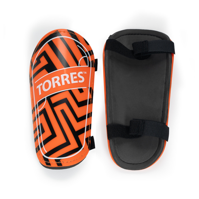 Щитки футбольные TORRES Club, FS2307XS, р. XS, без голеностопа, две заст. на лип, оранжево-черный