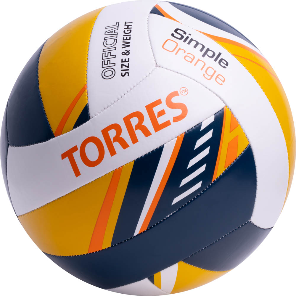 Мяч вол. TORRES Simple Orange, V323125, р.5, синт.кожа (ТПУ), маш. сшивка, бут.кам,бел-желт-синий