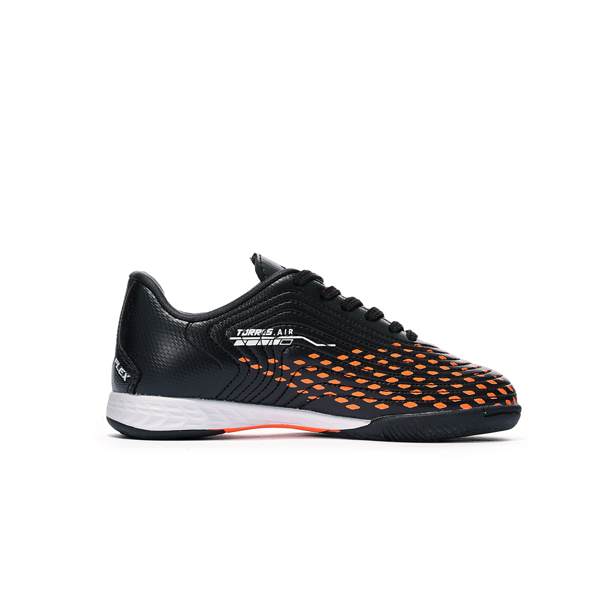 Бутсы зальные TORRES FLEX KID детские, TS134233-124-29, р.29, резина,ПУ,текстиль, чёрно-оранжевый