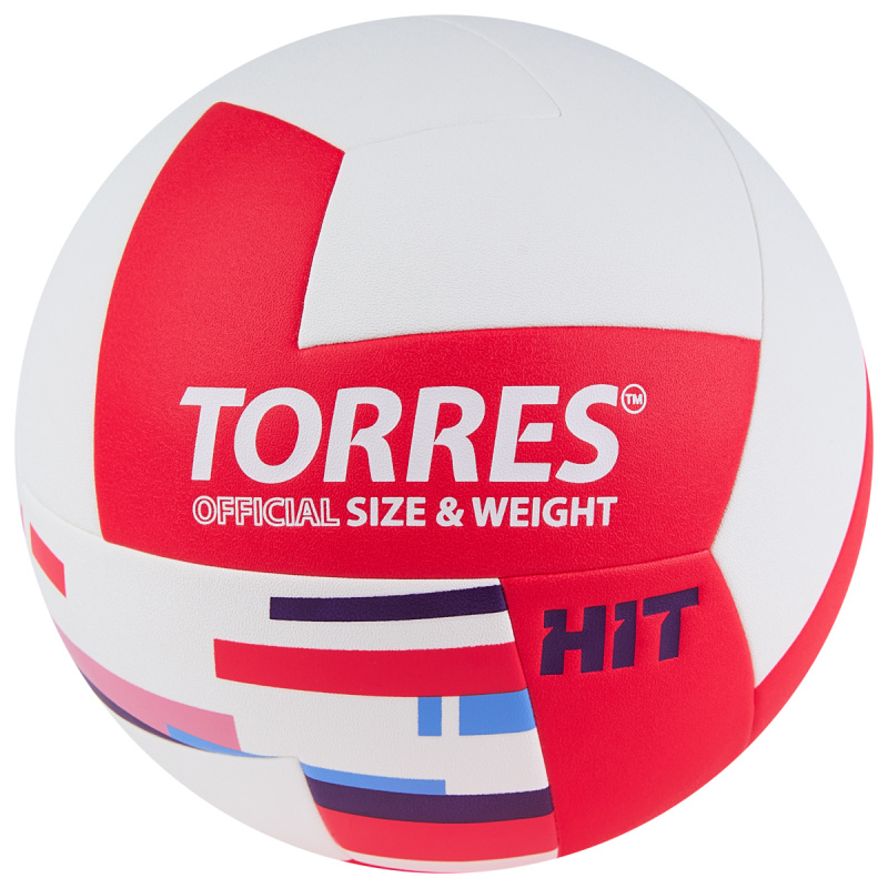 Мяч вол. TORRES Hit, V32355 р.5, синт.кожа (ПУ), клееный, бут.кам, бело-красный