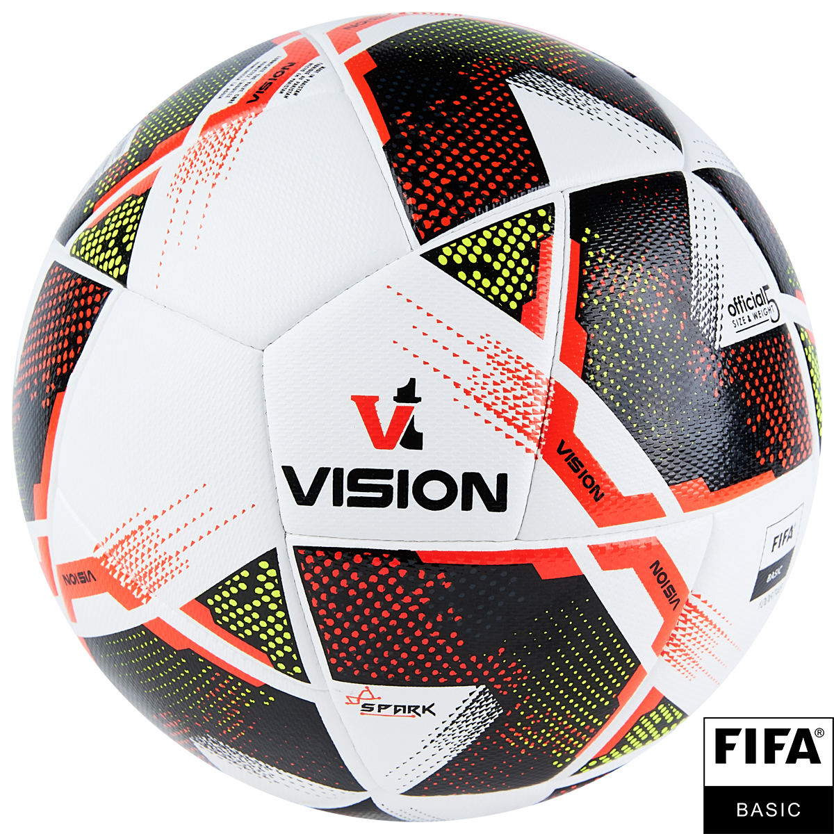 Мяч футб. VISION Spark, F324045, р.5, FIFA Basiс, 24 пан,ПУ,2 подкл.слой,гибрид.сшив,бело-мультикол