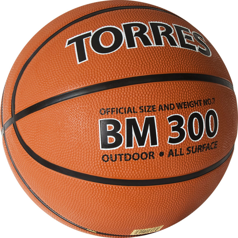 Мяч баск. TORRES BM300, B02017, р.7, резина, нейлон. корд, бут. камера, коричневый