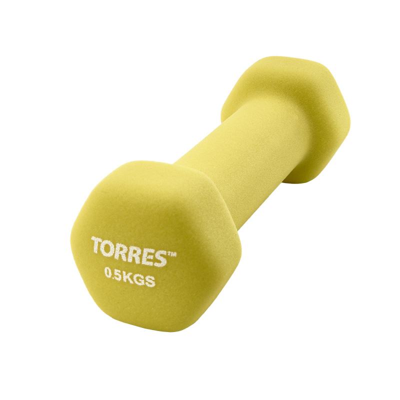 Гантель TORRES 0,5 кг, PL550105, металл в неопреновой оболочке, форма шестигранник, желтый