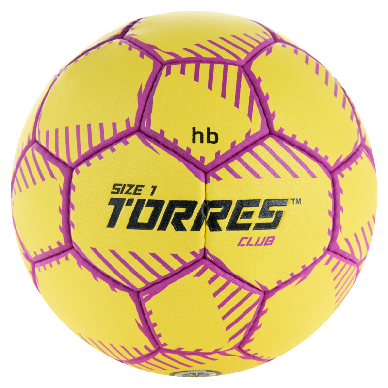Мяч ганд. TORRES Club, H32431, р.1, ПУ, 5 подкл. слоев, руч. сшивка, желтый