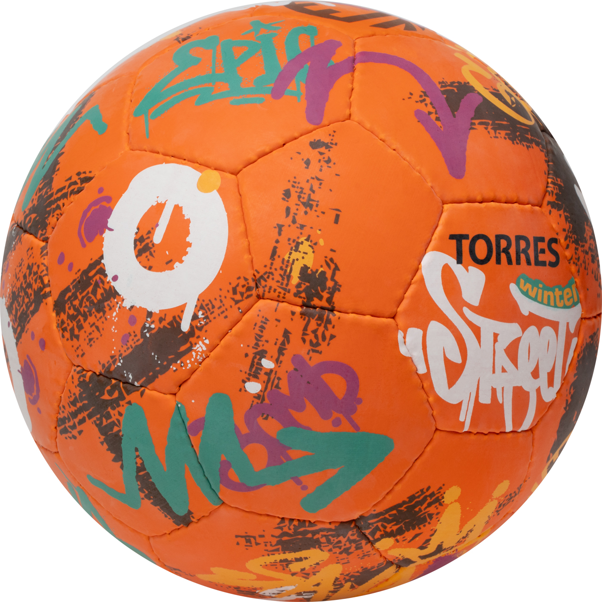 Мяч футб. TORRES Winter Street, F023285, р.5, 32 пан, рез, 4 подкл. слоя, руч. сшив,оранж-мультик.