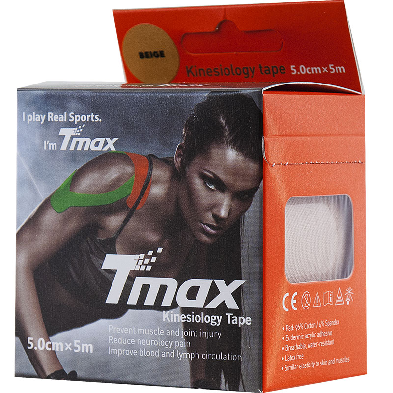 Тейп кинезиологический Tmax Extra Sticky Biege (5 см x 5 м), 423112, телесный