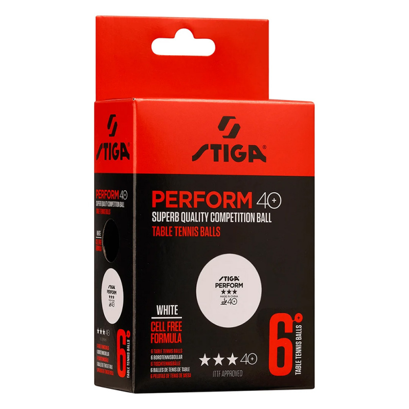 Мяч для наст. тенниса Stiga Perform 3***, 40+, 520-05,  пластик, ITTF Appr., уп.6 шт, бел