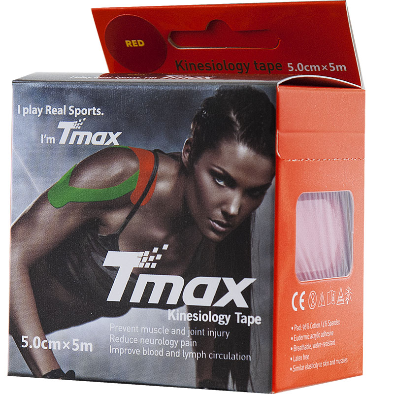 Тейп кинезиологический Tmax Extra Sticky Red (5 см x 5 м), 423150, красный