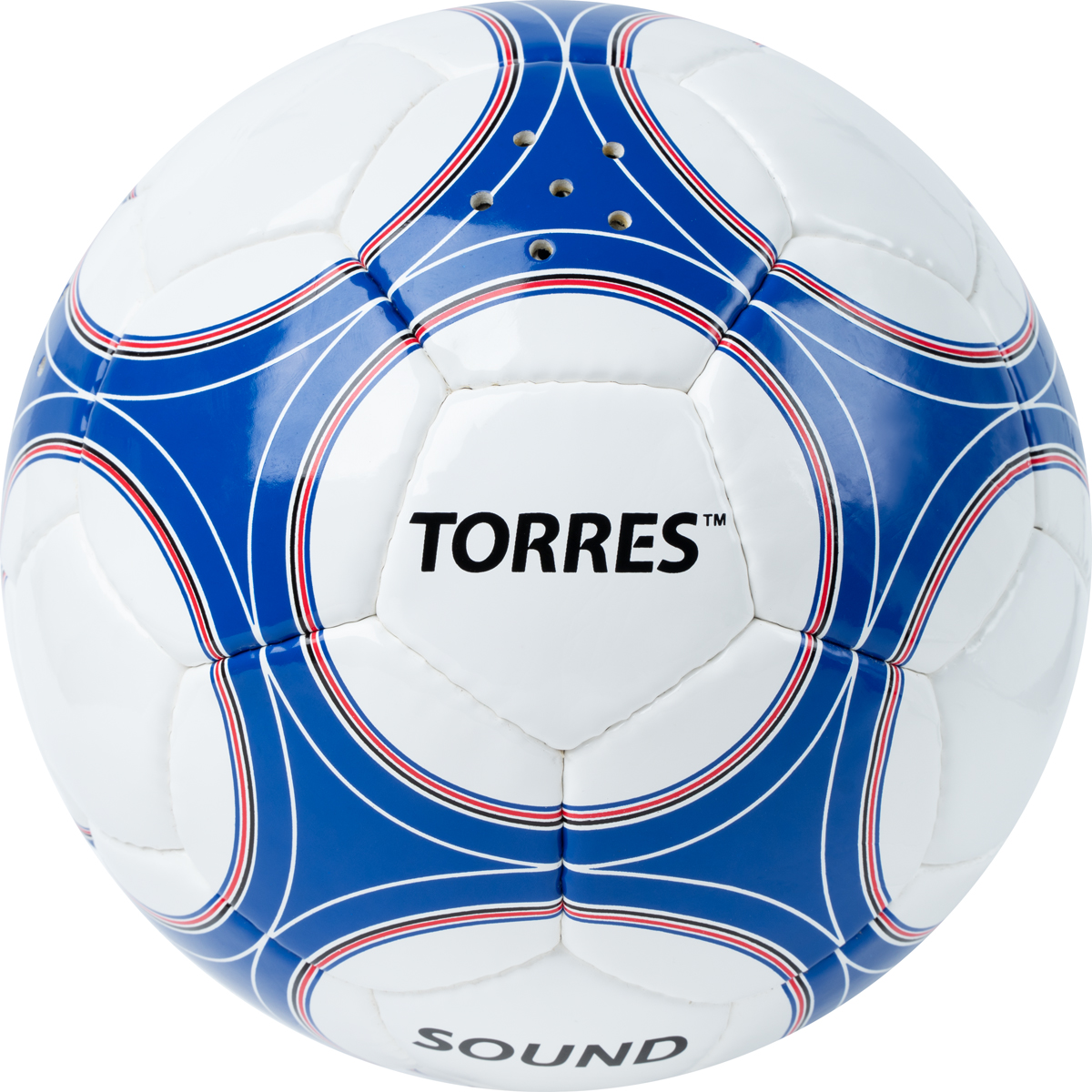 Мяч футб. TORRES Sound, F30255, р.5, со звук.панелями, 32 п,гл.PU,4 слоя, руч. сш, бело-син-чер