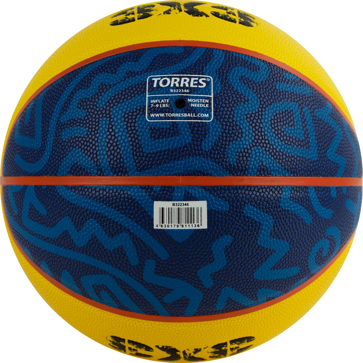 Мяч баск. TORRES 3х3 Outdoor, B322346, р. 6, 8 панелей, ПУ,бут.кам,нейл.корд,жёлто-синий