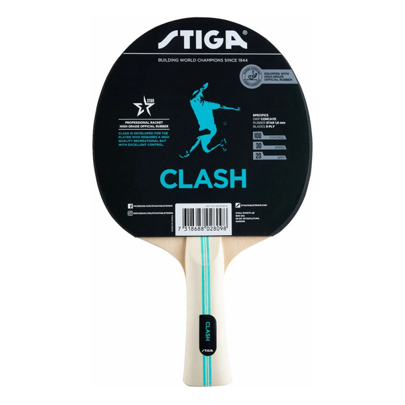 Ракетка для н/т Stiga Clash Hobby, 1210-5718-01, для начин., накладка 1,6 мм ITTF, конич. ручка