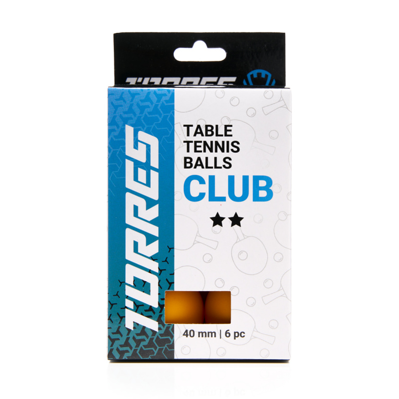 Мяч для наст. тенниса TORRES Club 2*, TT23013, диам. 40+ мм, упак. 6 шт, оранжевый