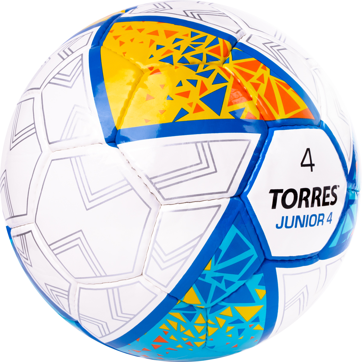 Мяч футб. TORRES Junior-4, F323804, р.4,глянц.ПУ, 4 сл, 32п, руч.сш, бел-жел-гол