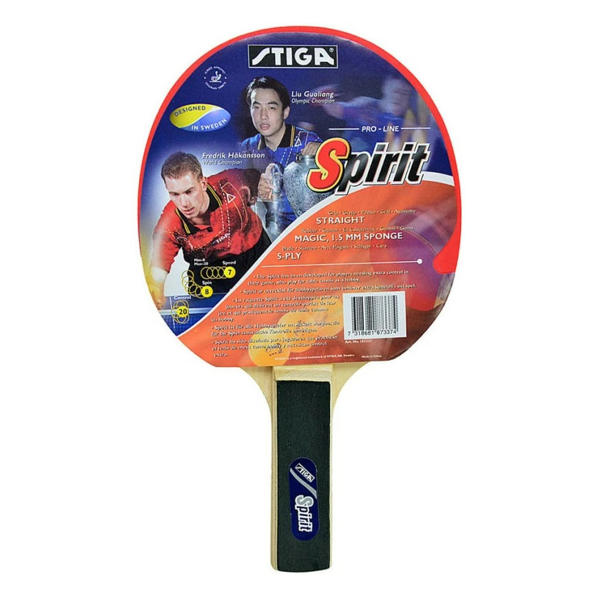 Ракетка для н/т Stiga Spirit, 1873-37, для начинающих, накладка 1,5 мм ITTF, прямая ручка