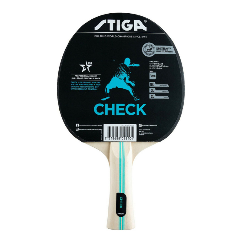 Ракетка для н/т Stiga Check Hobby WRB, 1210-5818-01, для начин., нак. 1,6 мм ITTF, конич. ручка