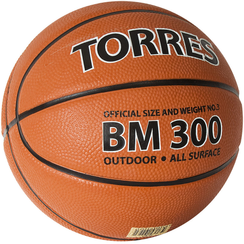 Мяч баск. TORRES BM300, B02013, р.3, резина, нейлон. корд, бут. камера, коричневый
