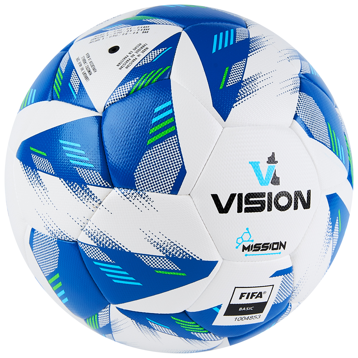 Мяч футб. VISION Mission, FV324074,р.4, FIFA Basic, PU, 32 пан, гибрид.,бело-синий