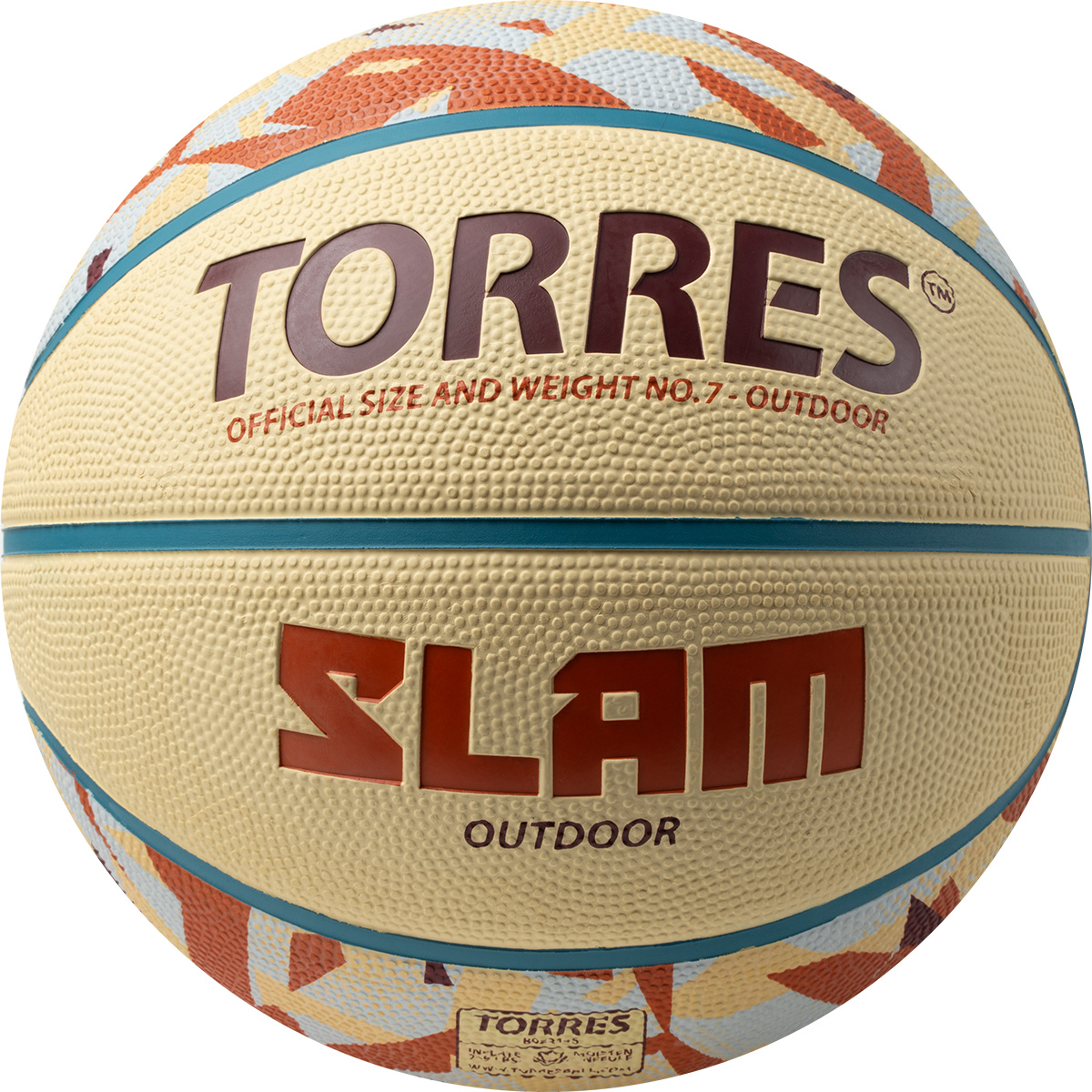 Мяч баск. TORRES Slam, B023147, р.7, резина, нейлон. корд, бут. кам, бежево-коричневый