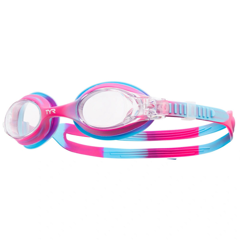 Очки для плав. дет. TYR Swimple Tie Dye Kids, LGSWTD-671, ПРОЗРАЧНЫЕ линзы, голубо-розовая опр.