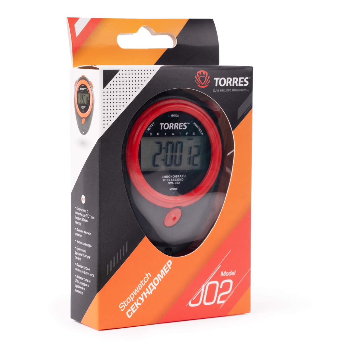 Секундомер TORRES Stopwatch, SW-002, часы, будильник, дата, шнур с карабином, черно-красн. NEW
