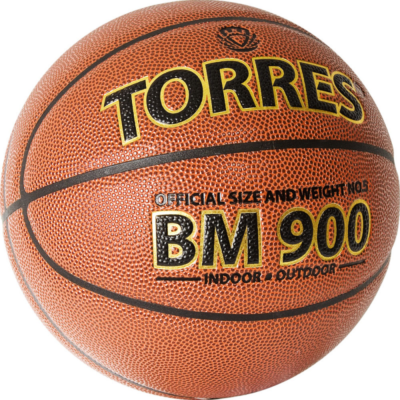 Мяч баск. TORRES BM900, B32035, р.5, ПУ-композит, нейлон корд, бутил. камера, коричневый
