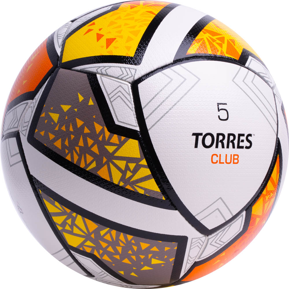 Мяч футб. TORRES Club, F323965, р.5, 10 пан., ПУ, гибрид. сшив, бел-оранж-желт