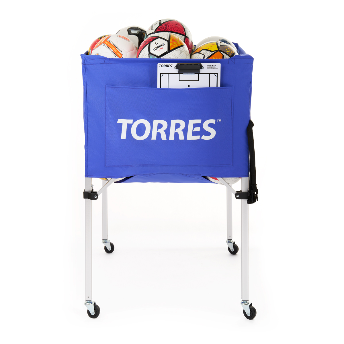 Тележка для мячей TORRES, SS11022, на 25-30 шт., дл. 67см, глуб.45 см, выс.103 см, сине-белая