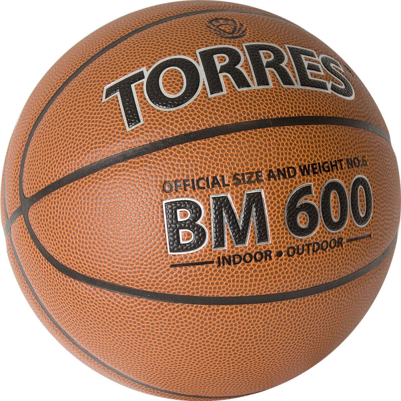 Мяч баск. TORRES BM600, B32026, р.6, ПУ, нейлон. корд, бут. камера, темно-коричневый-черн