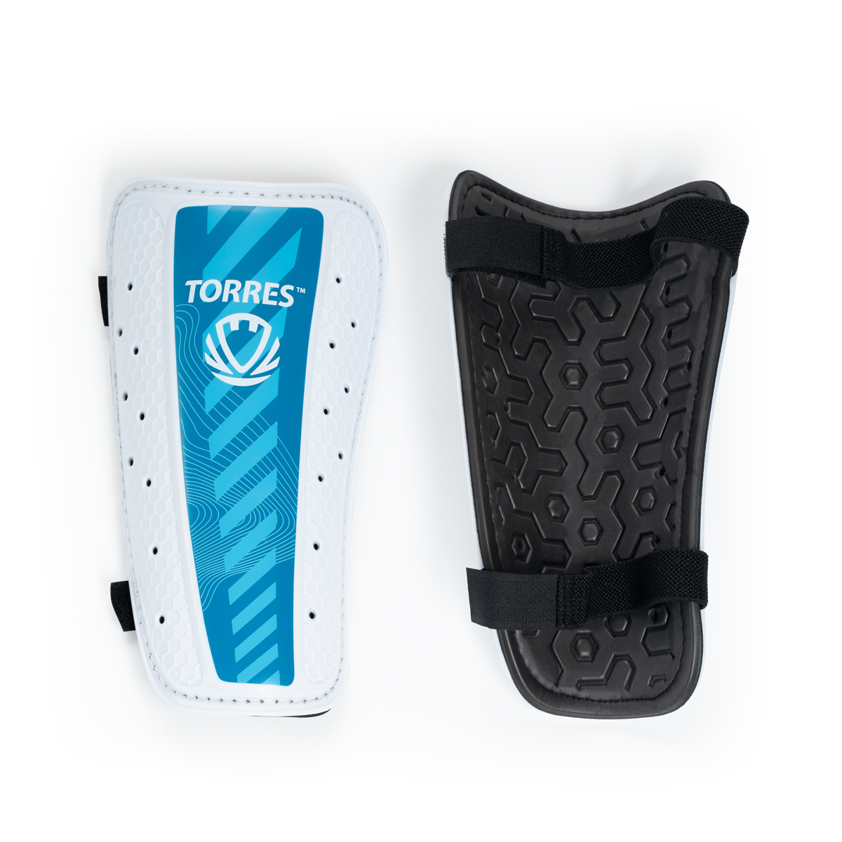 Щитки футбольные TORRES Match , FS2305L, р. L, без голеностопа, две заст. на лип, бело-голубой